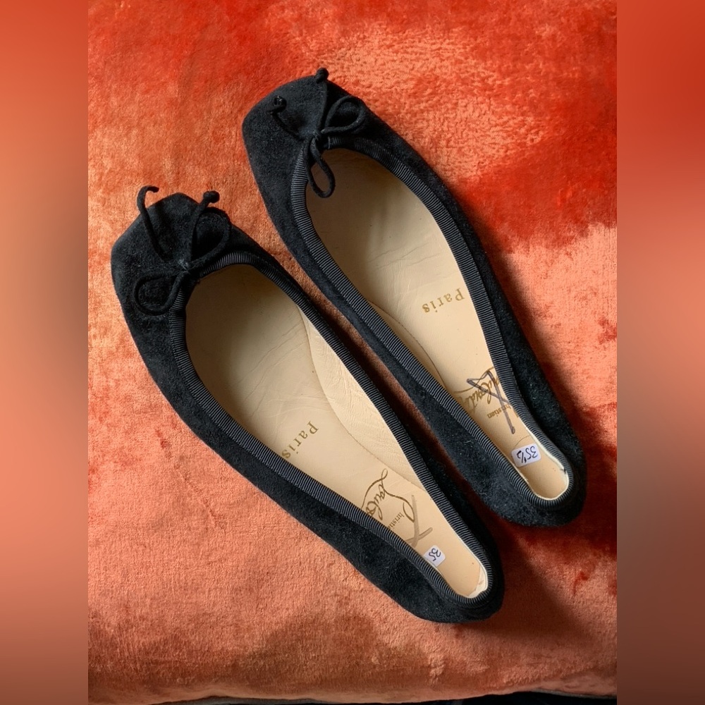 Christian Louboutin Black Suede Flats with Bow
